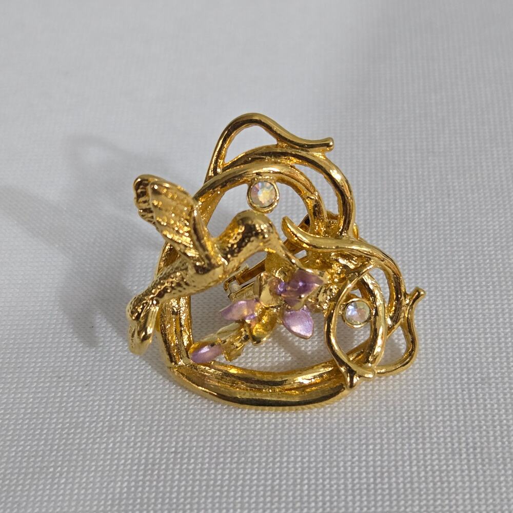Vintage Kirks Folly Hummingbird Wisteria Heart Shaped Clip on Earrings - Picture 4 of 7
